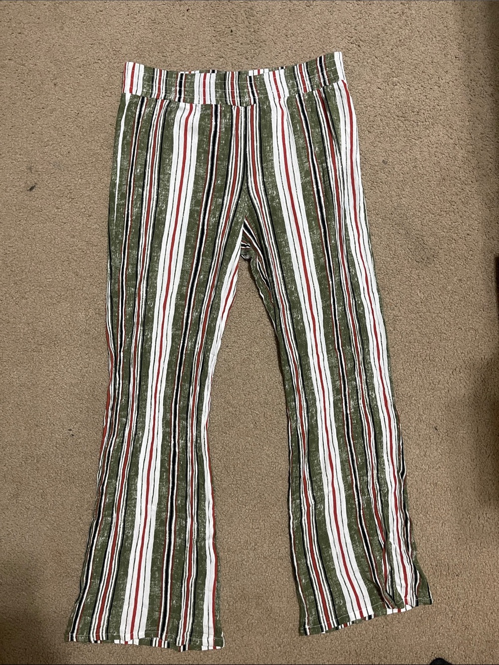 AGB Olive Green White Red Striped Wide-Leg Pants
